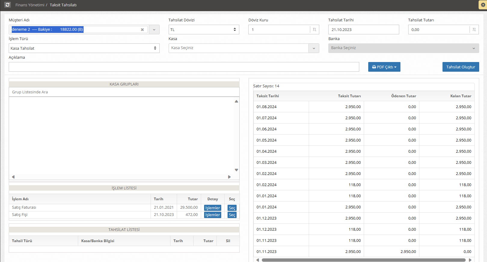 Taksit Tahsilatı Giriş Ekranı